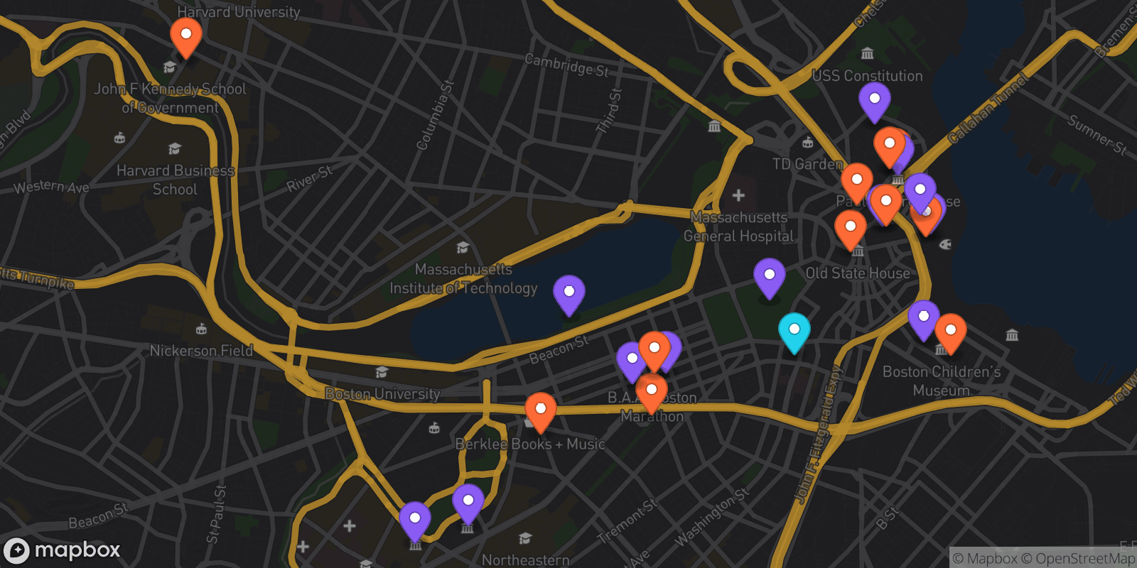 Map showing 24 locations