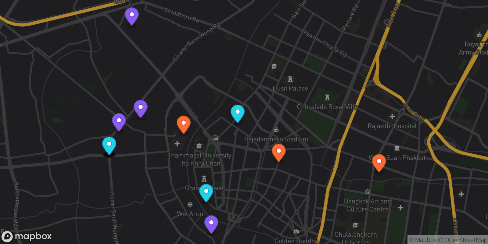 Map showing 15 locations