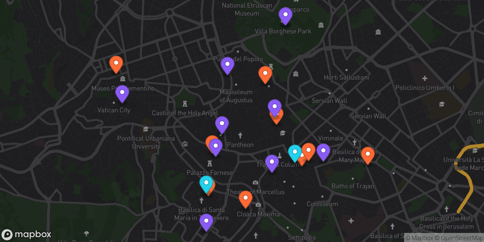 Map showing 21 locations