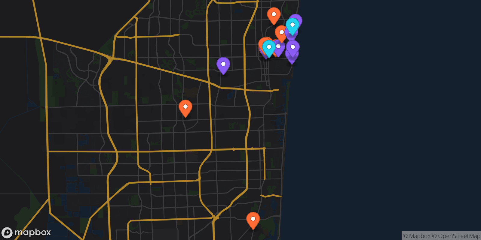 Map showing 18 locations