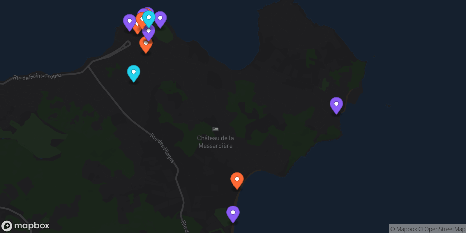 Map showing 15 locations