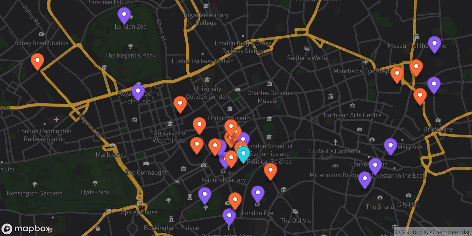 Map showing 29 locations