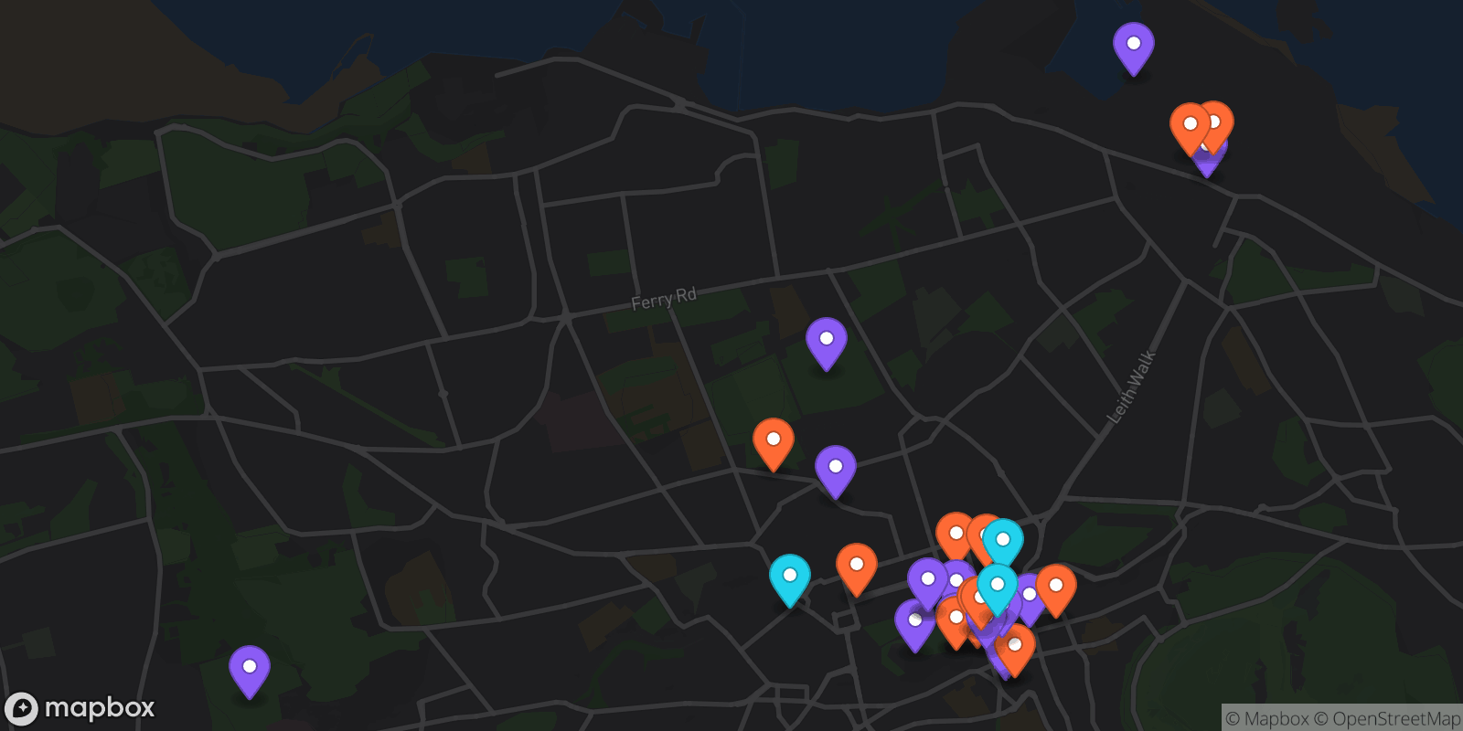 Map showing 30 locations