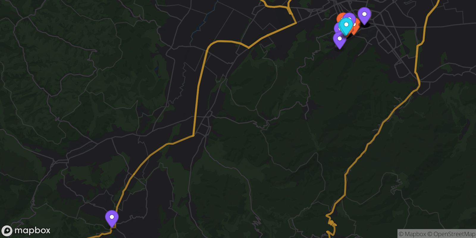 Map showing 22 locations
