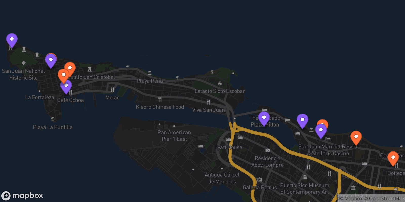Map showing 12 locations