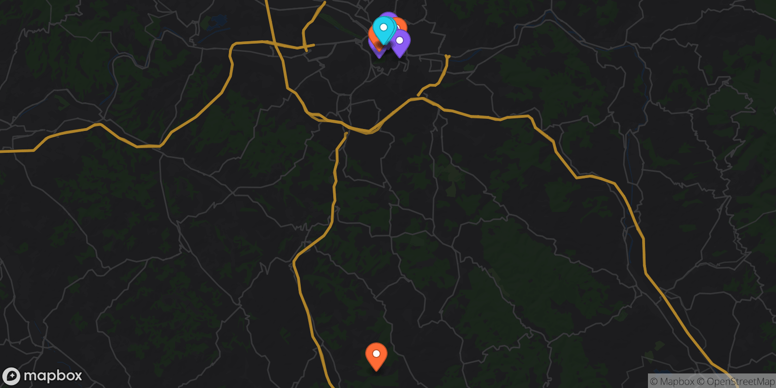 Map showing 13 locations