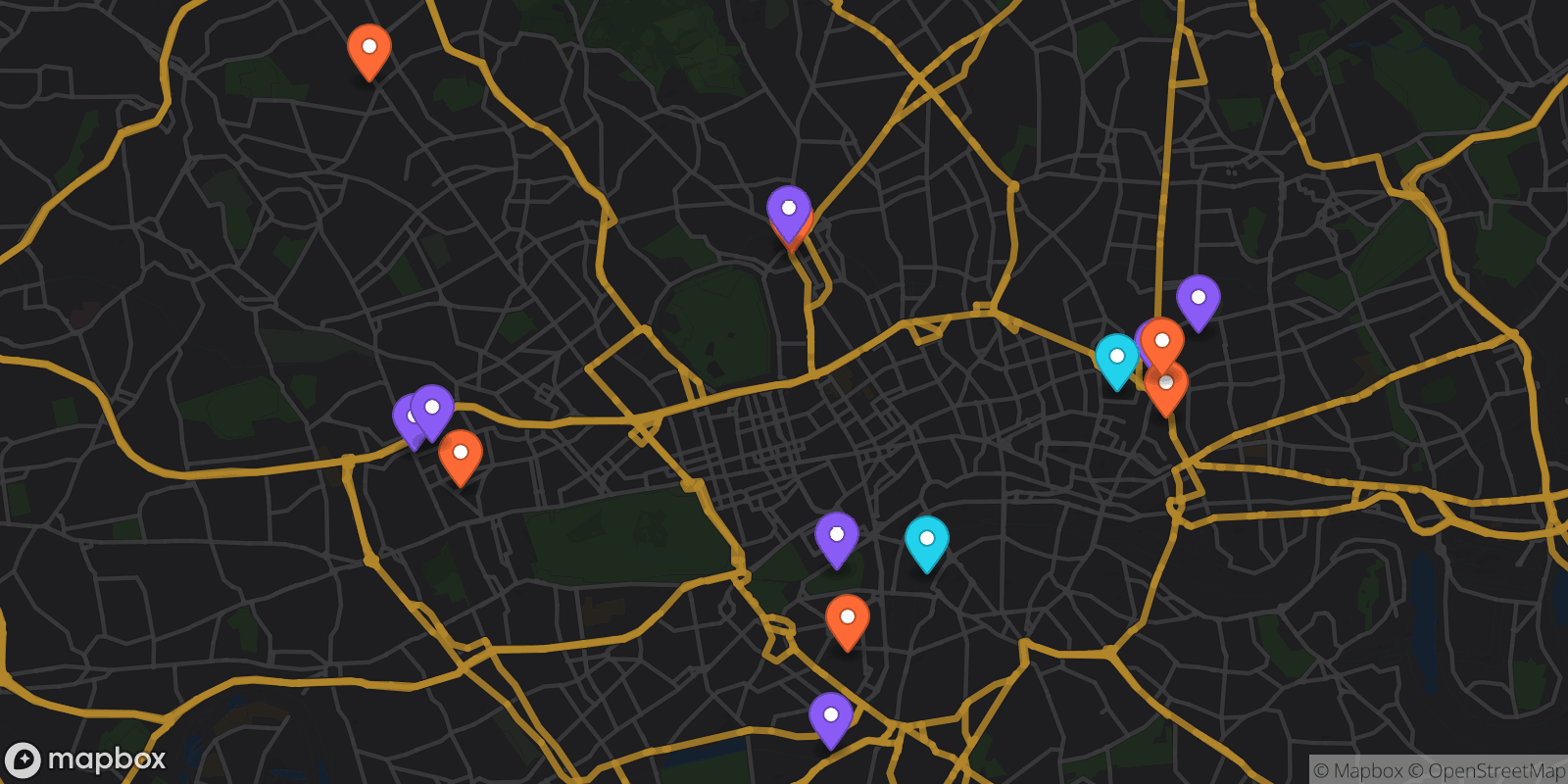 Map showing 16 locations