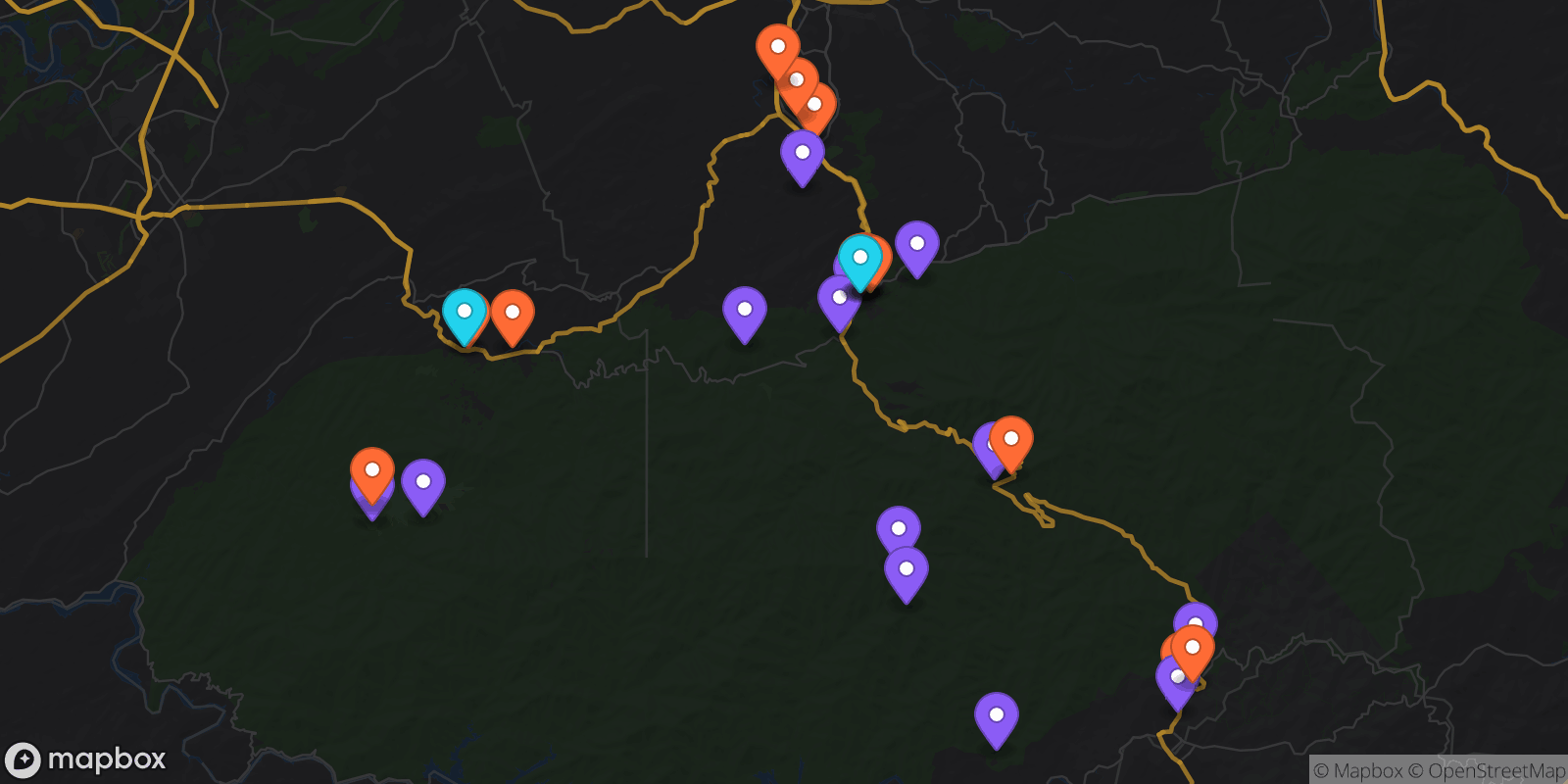 Map showing 29 locations