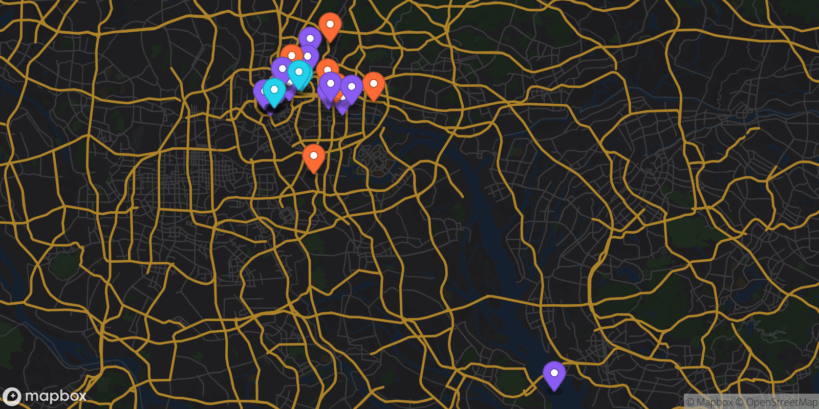 Map showing 33 locations