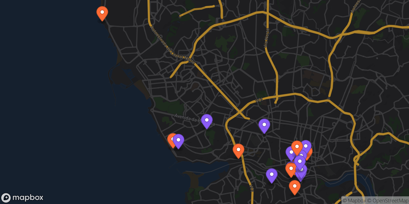 Map showing 19 locations