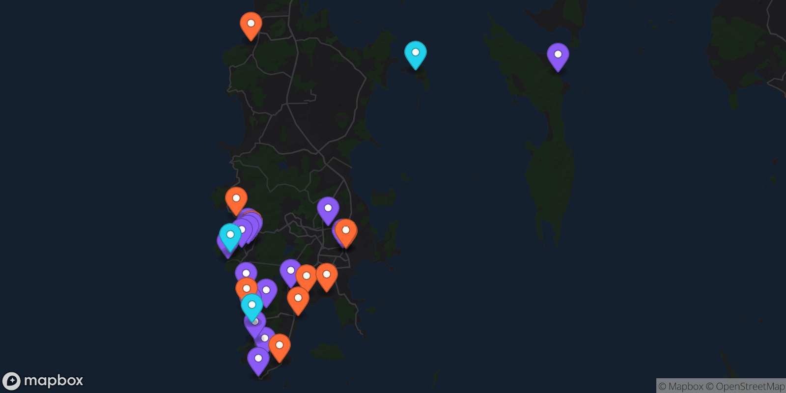 Map showing 30 locations
