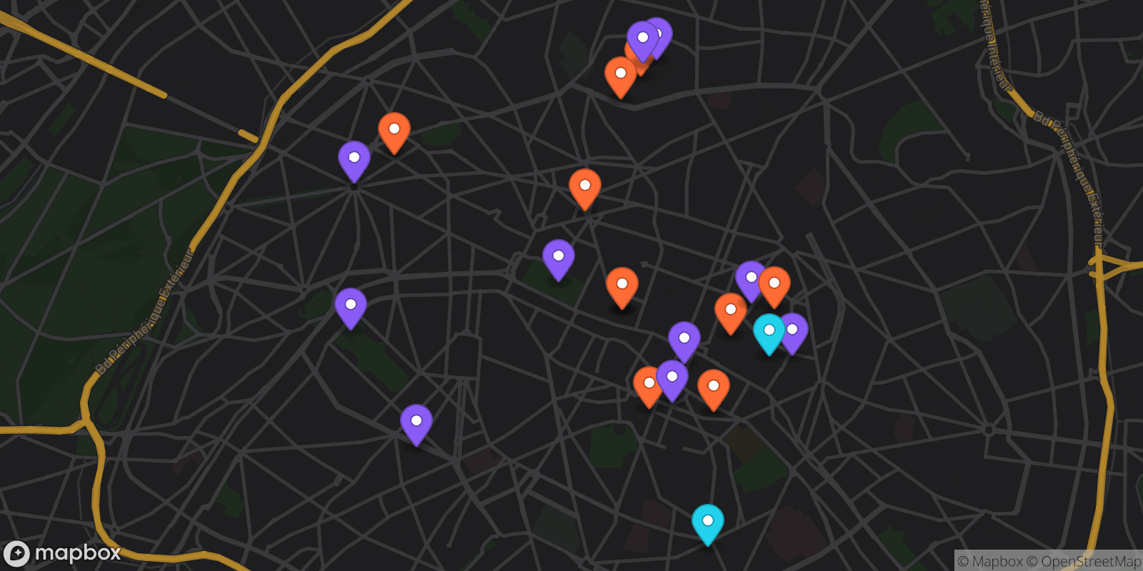 Map showing 22 locations