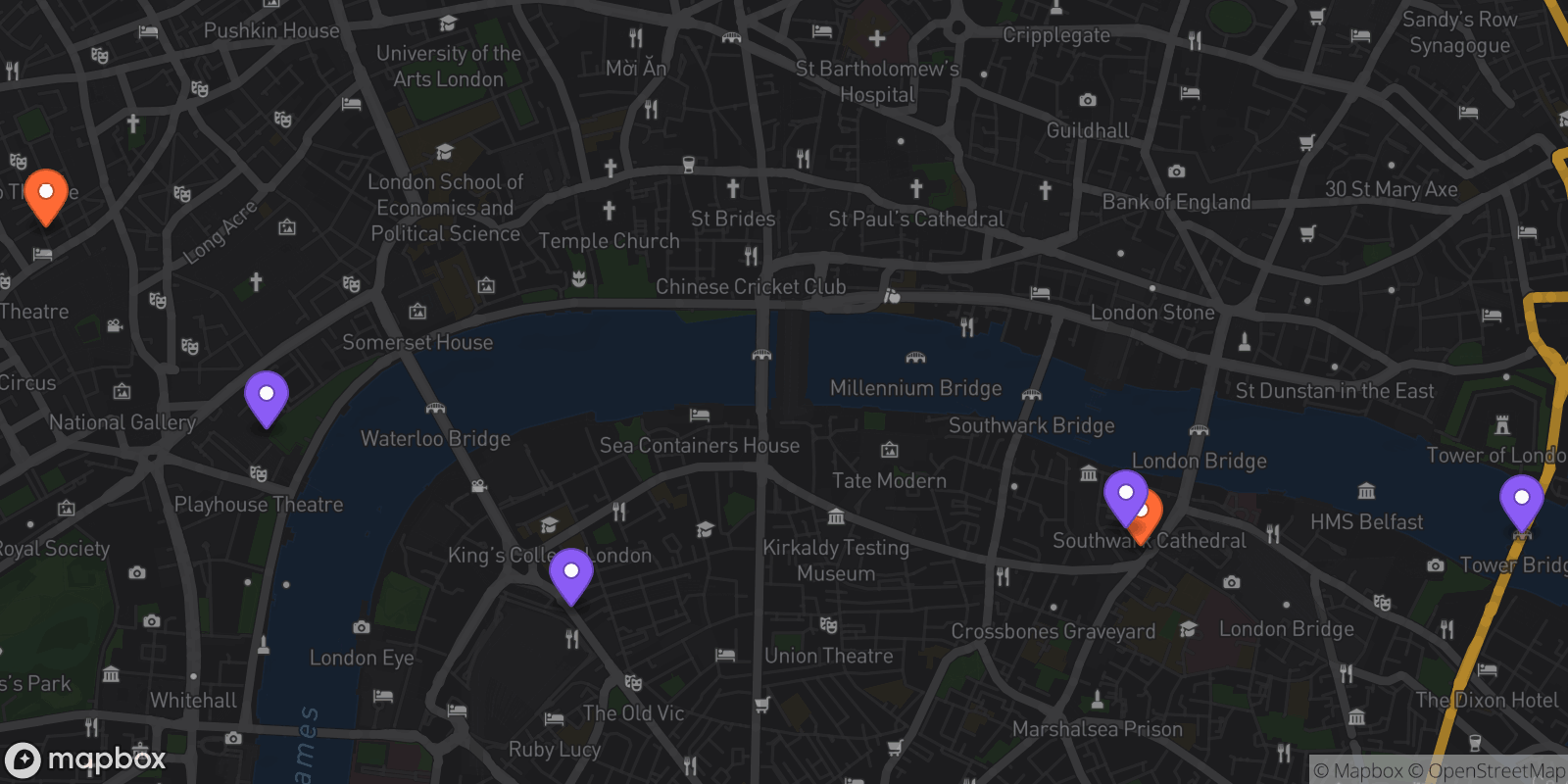 Map showing 6 locations