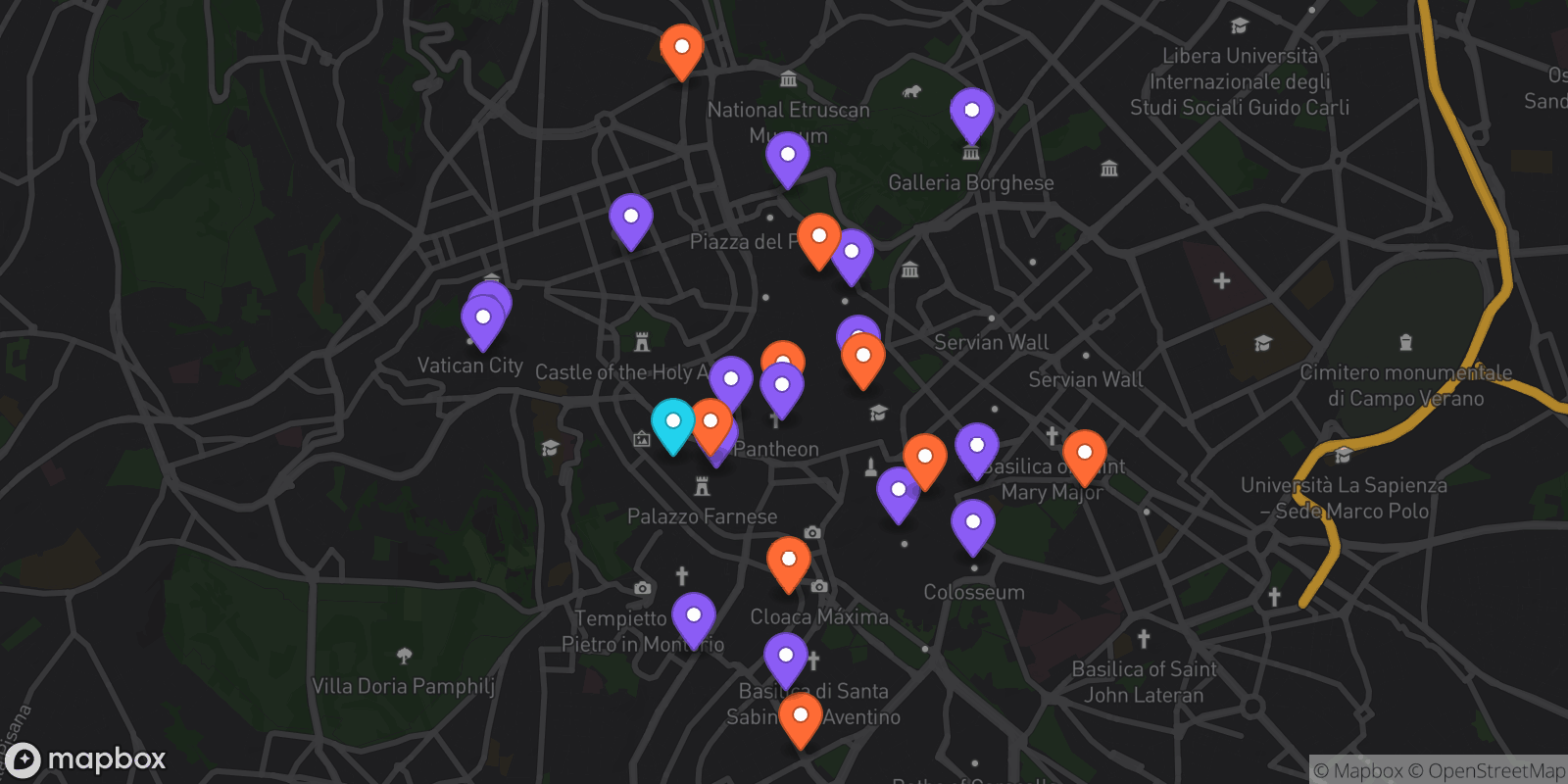 Map showing 25 locations