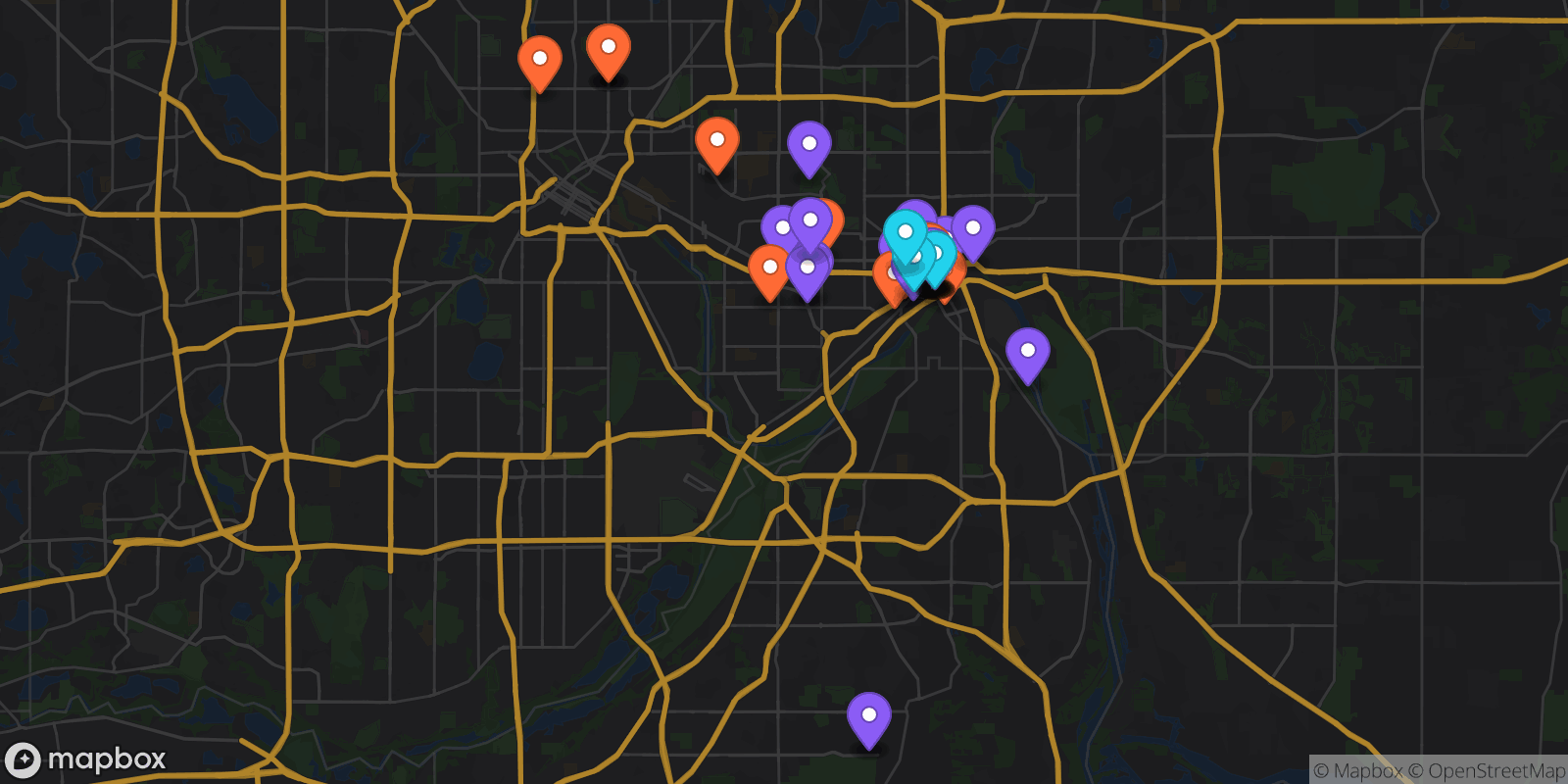Map showing 46 locations