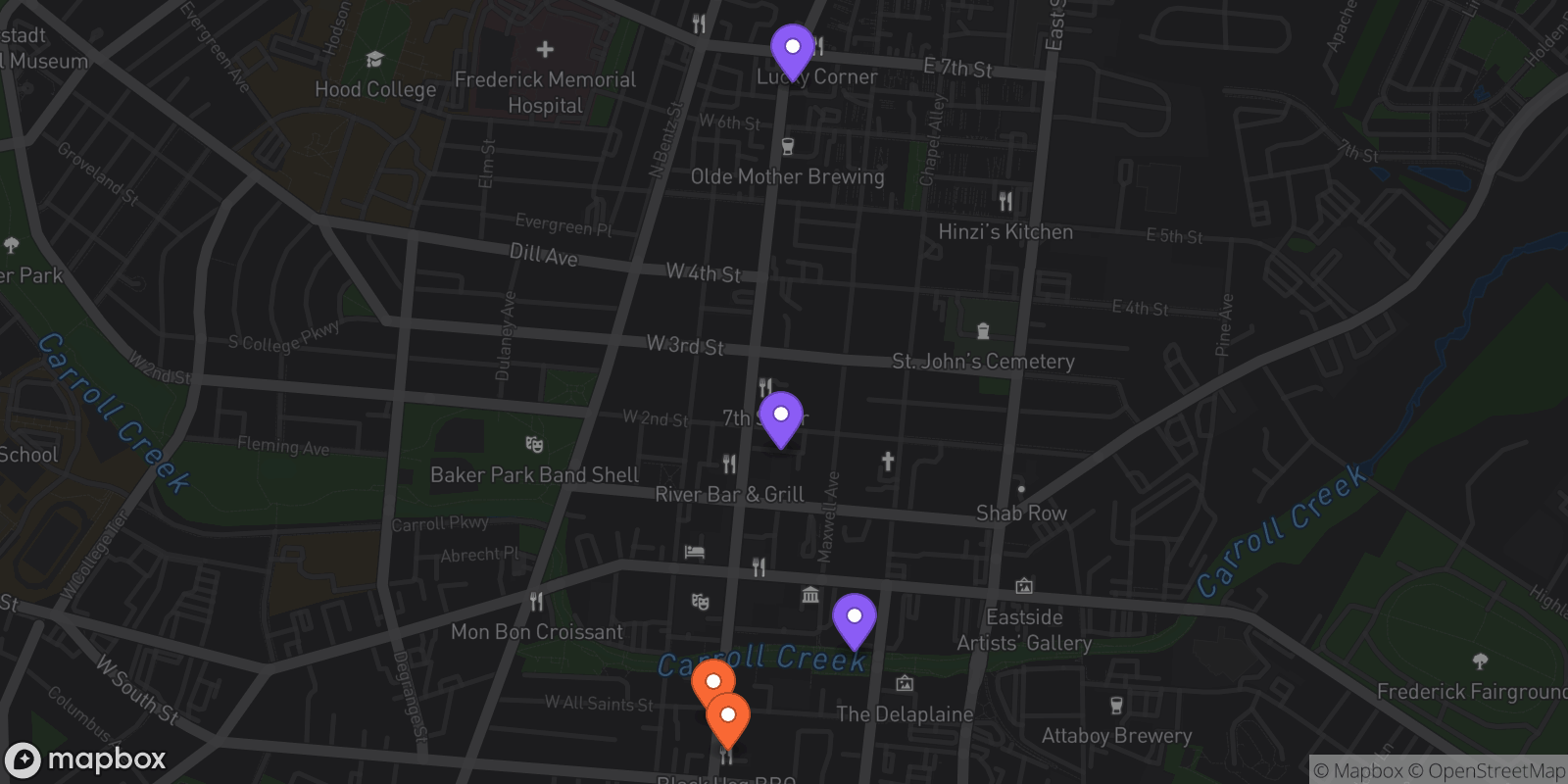 Map showing 5 locations