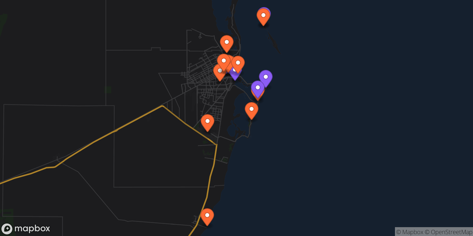 Map showing 18 locations