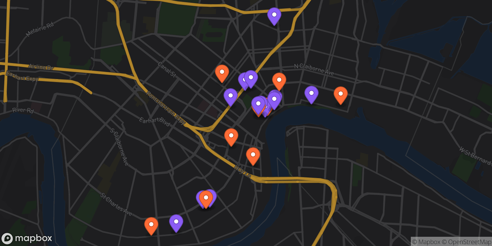 Map showing 22 locations