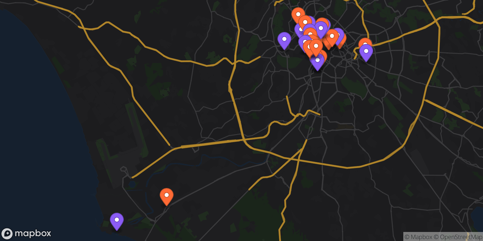 Map showing 34 locations