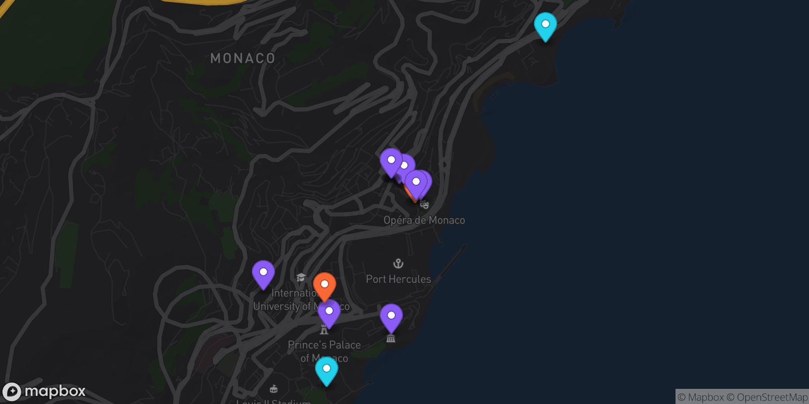 Map showing 15 locations
