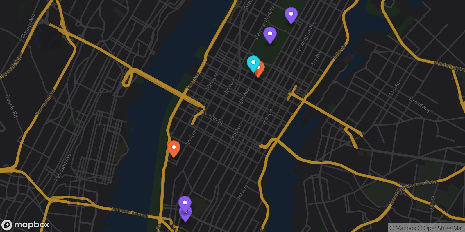Map showing 7 locations