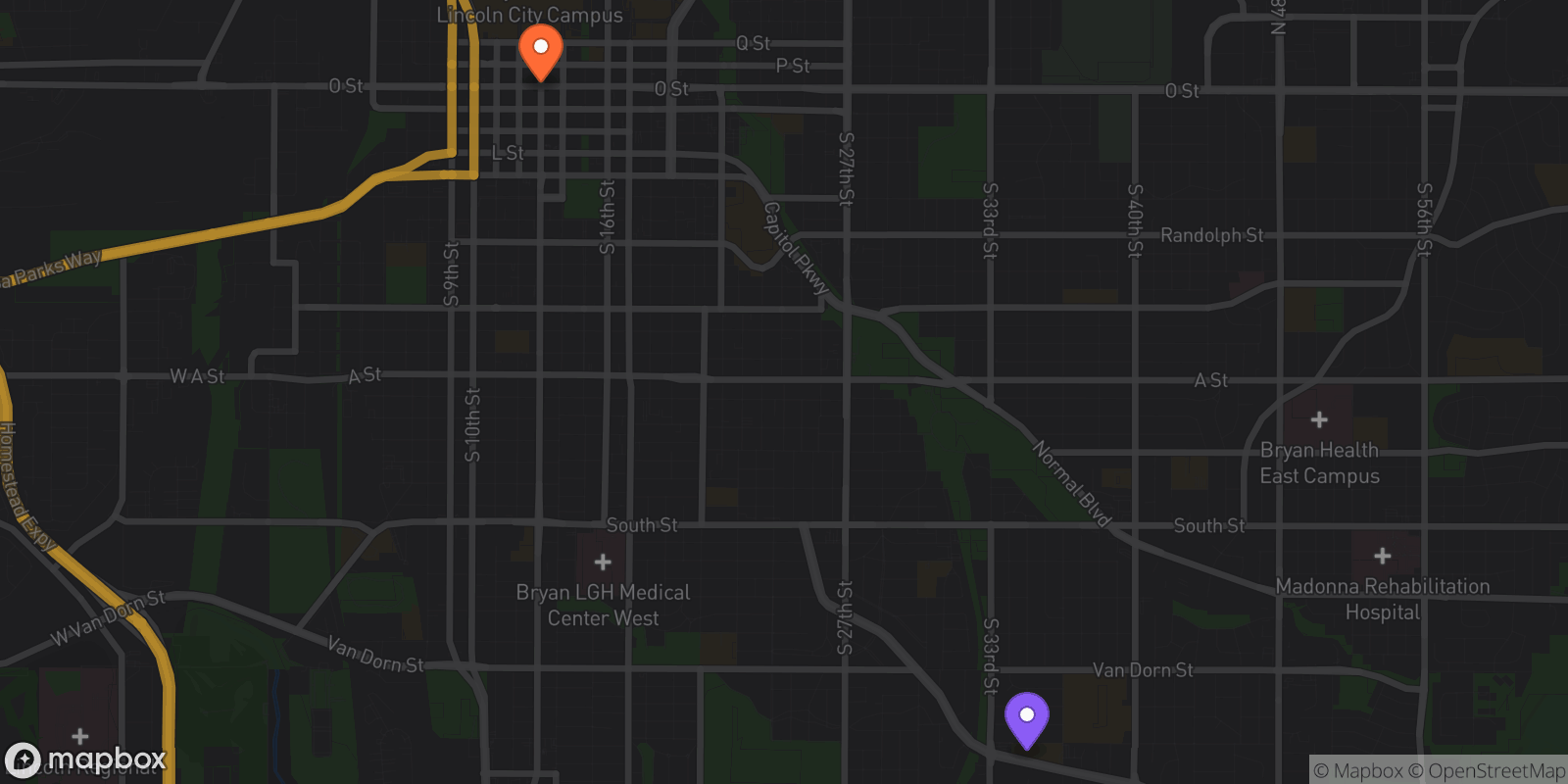 Map showing 2 locations