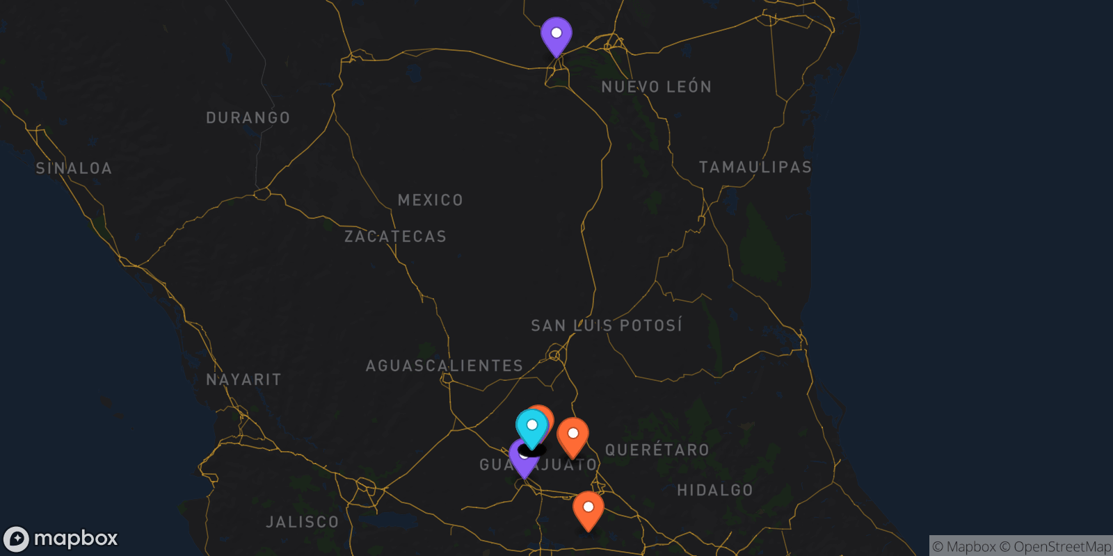 Map showing 29 locations