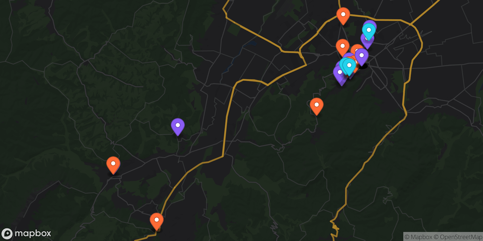 Map showing 44 locations