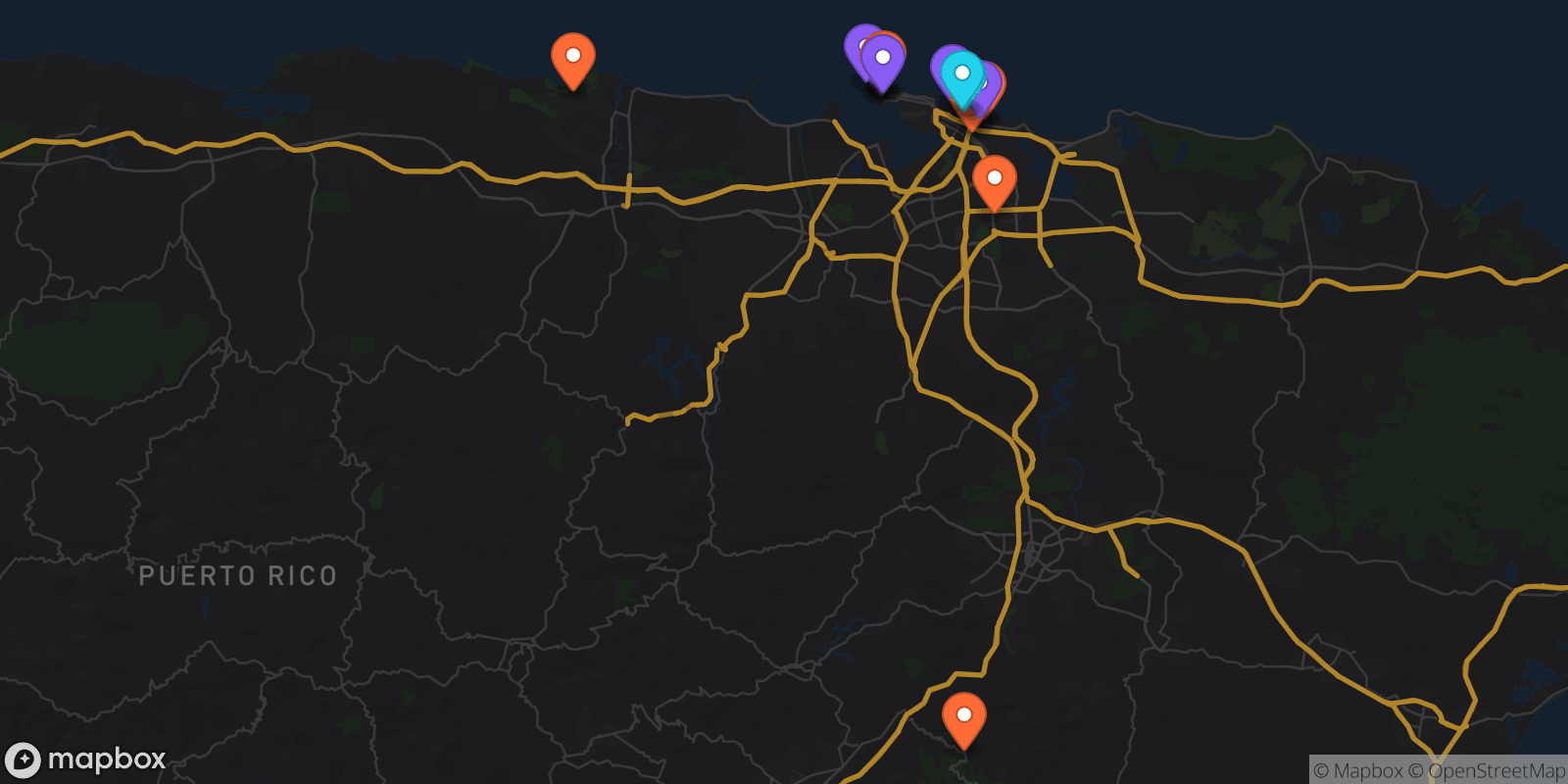 Map showing 17 locations