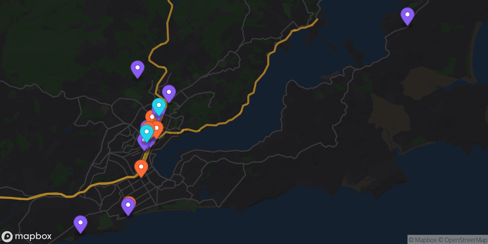 Map showing 24 locations