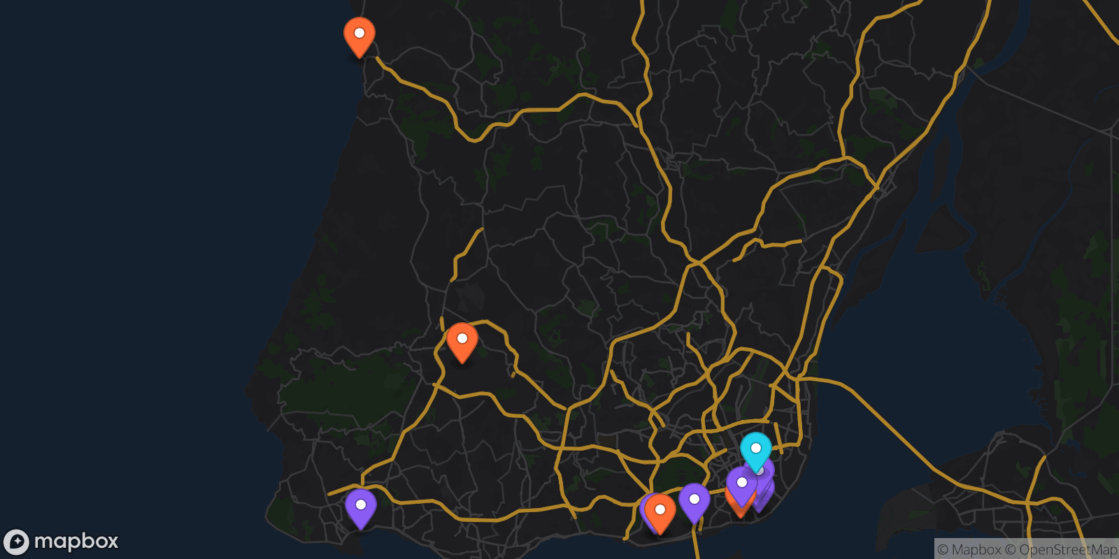 Map showing 12 locations