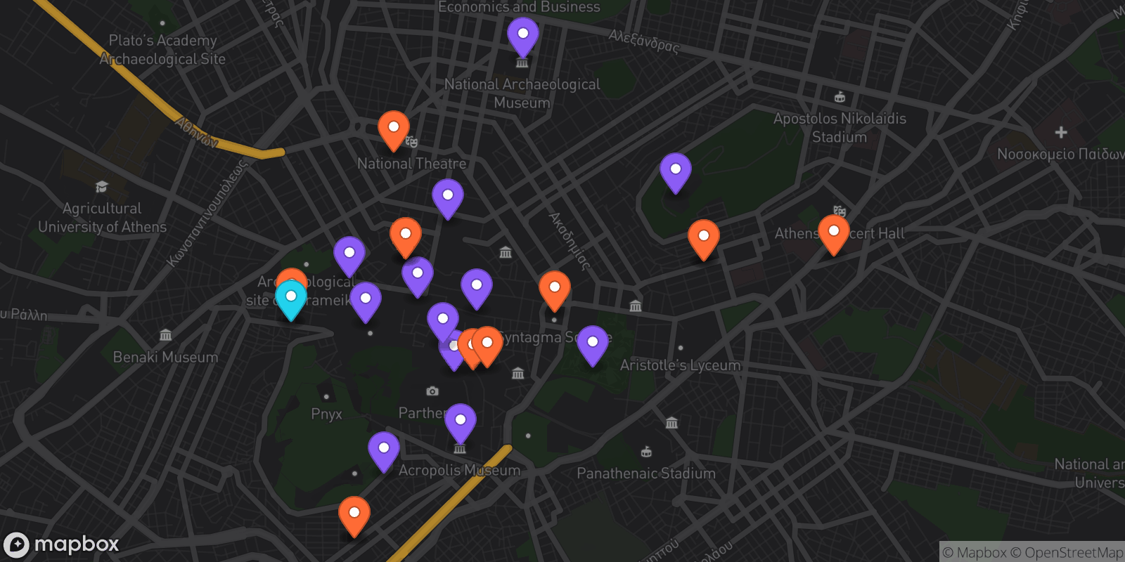 Map showing 26 locations
