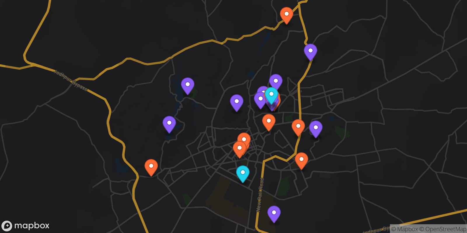 Map showing 30 locations