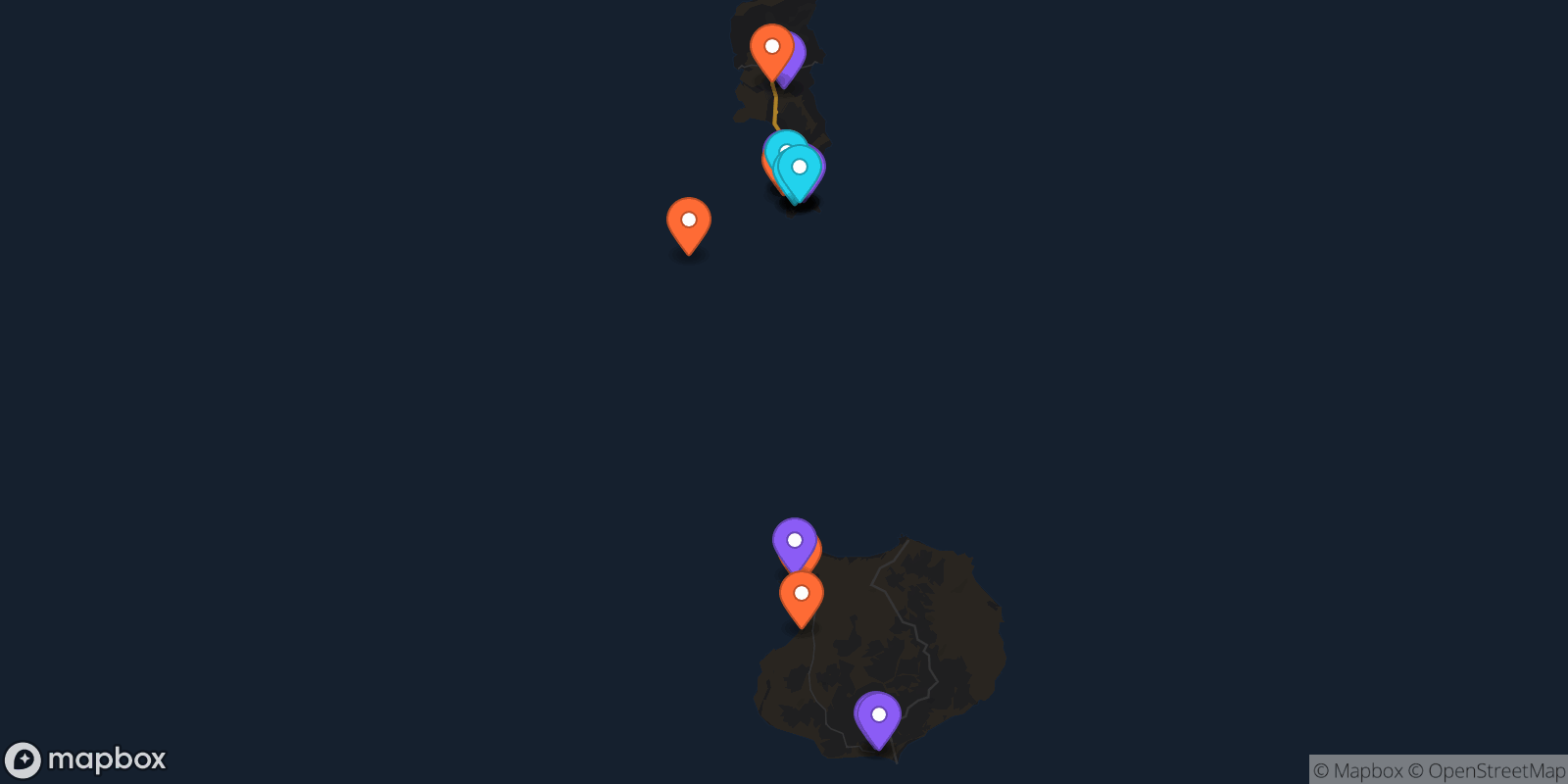 Map showing 21 locations