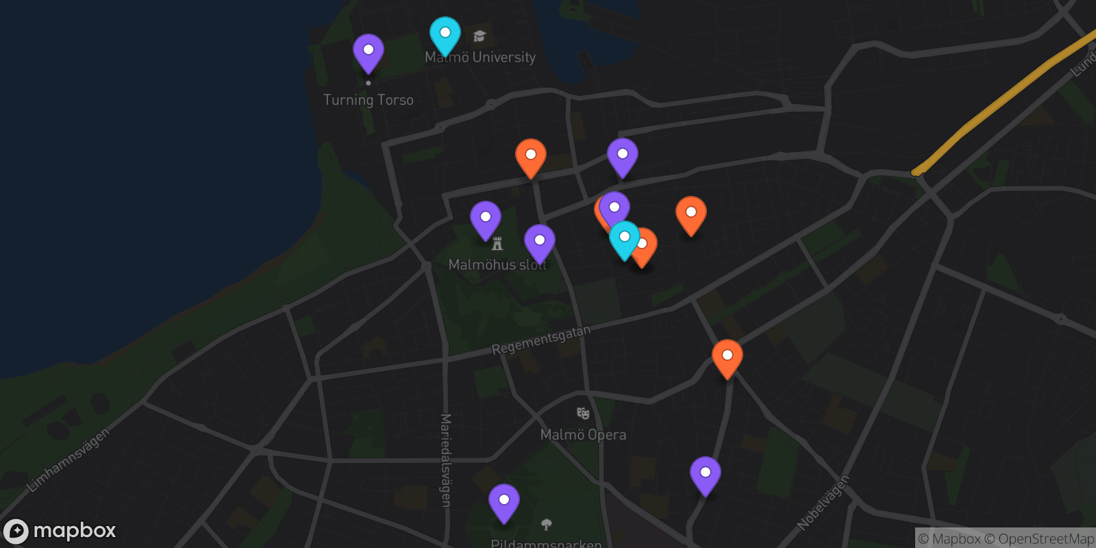 Map showing 15 locations