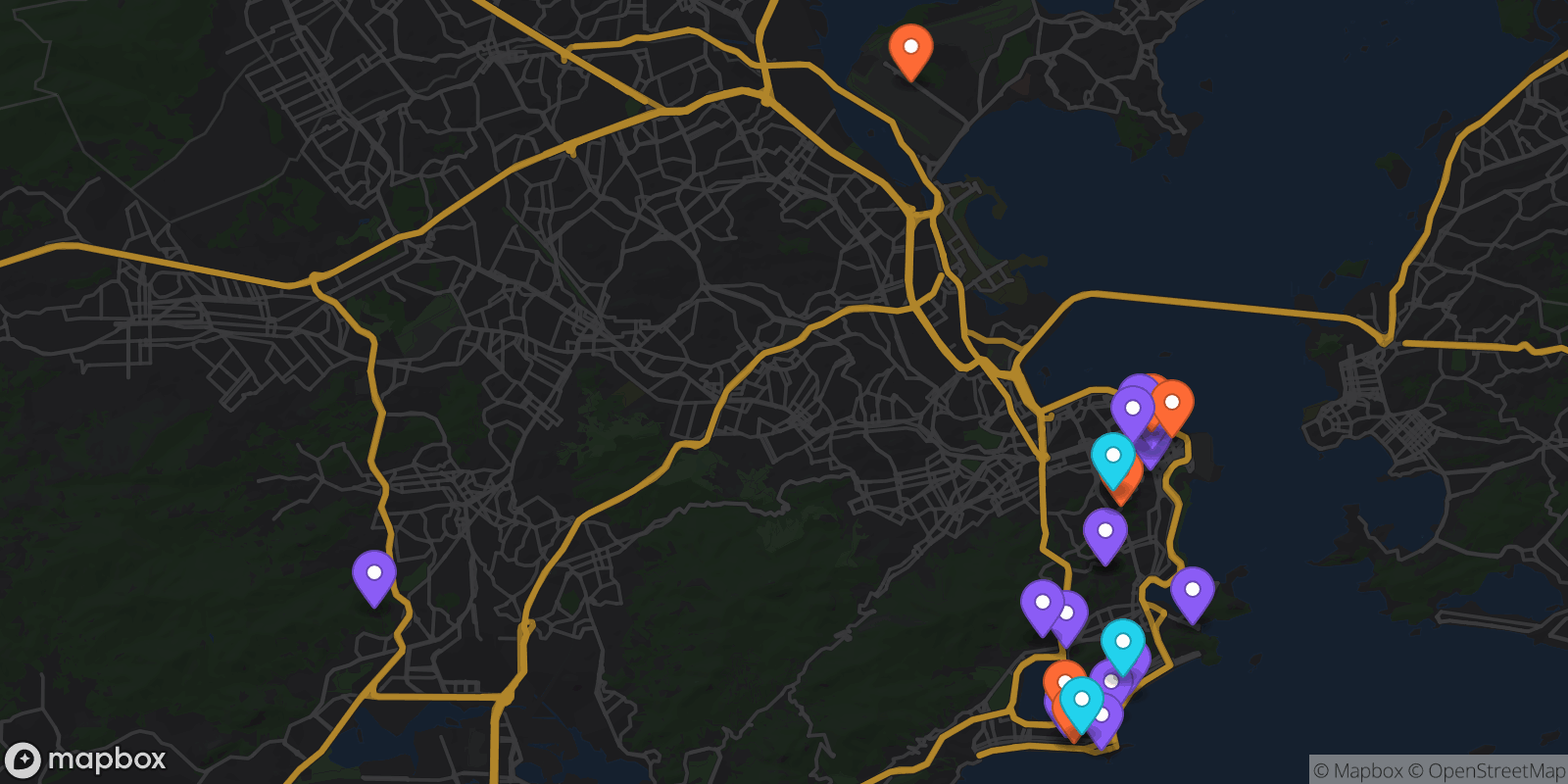 Map showing 25 locations