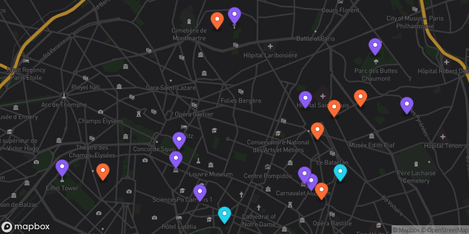 Map showing 18 locations