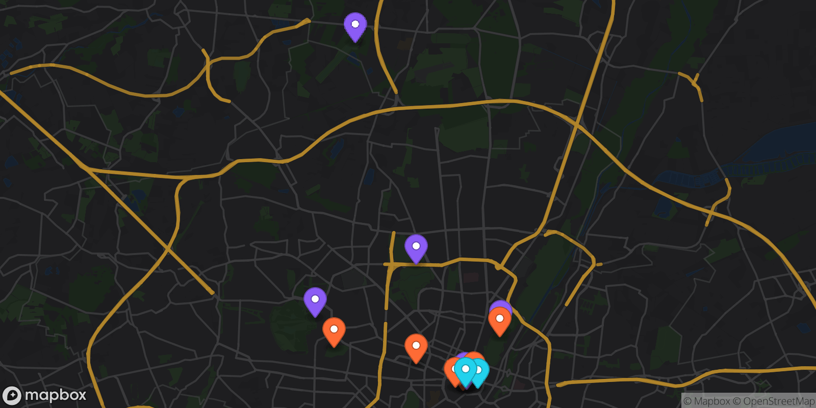 Map showing 15 locations
