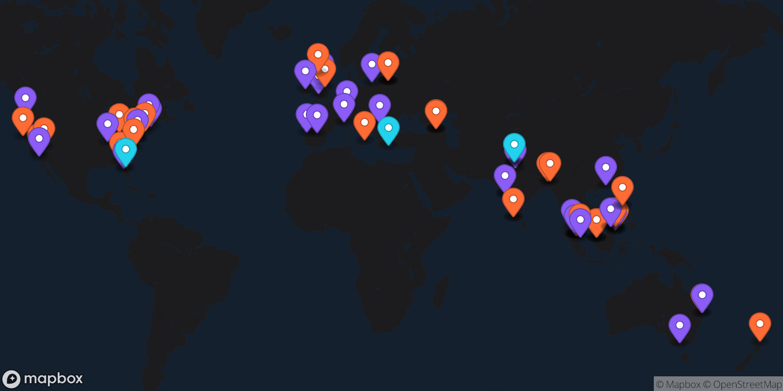 Map showing 78 locations