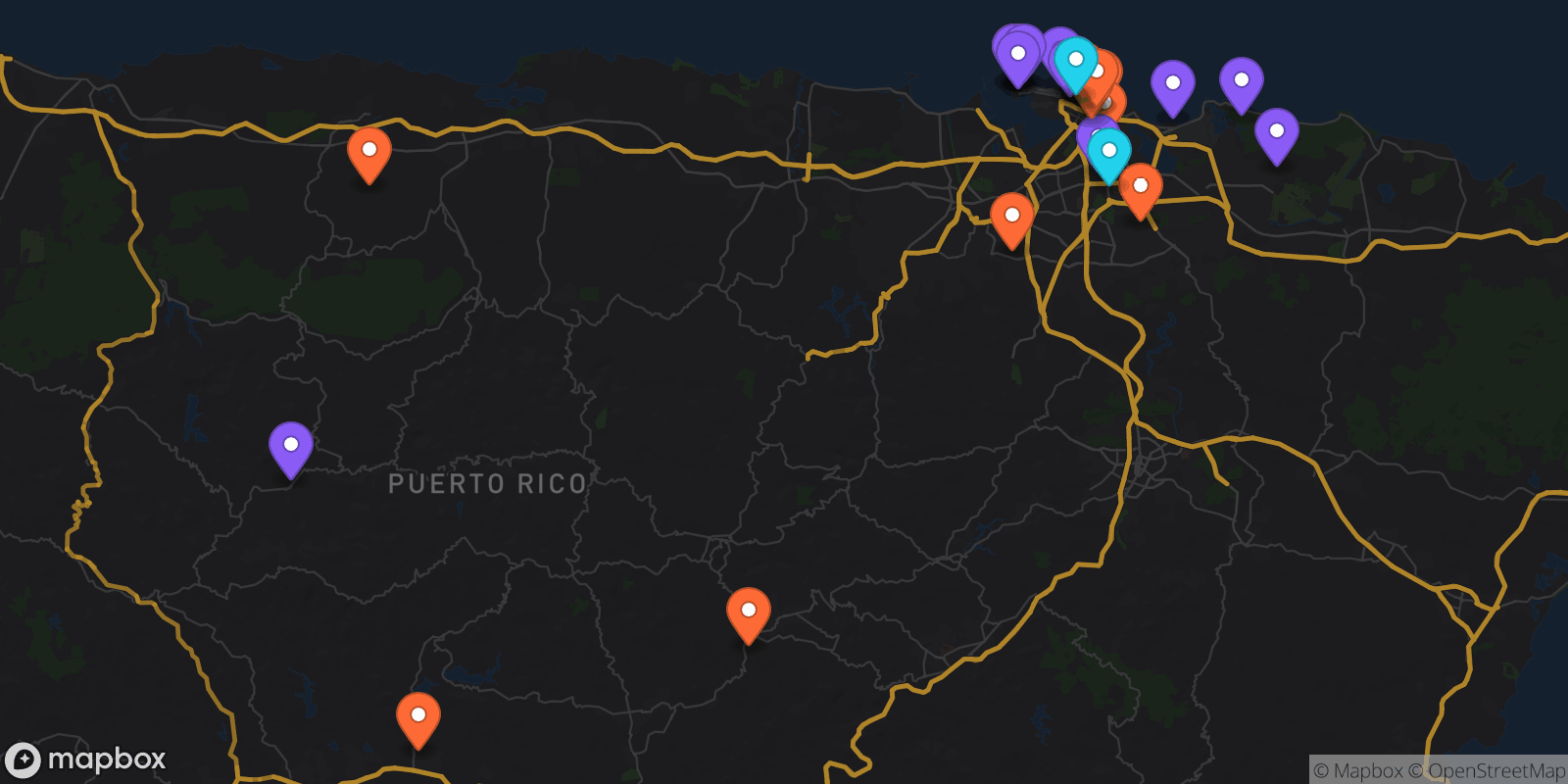 Map showing 28 locations