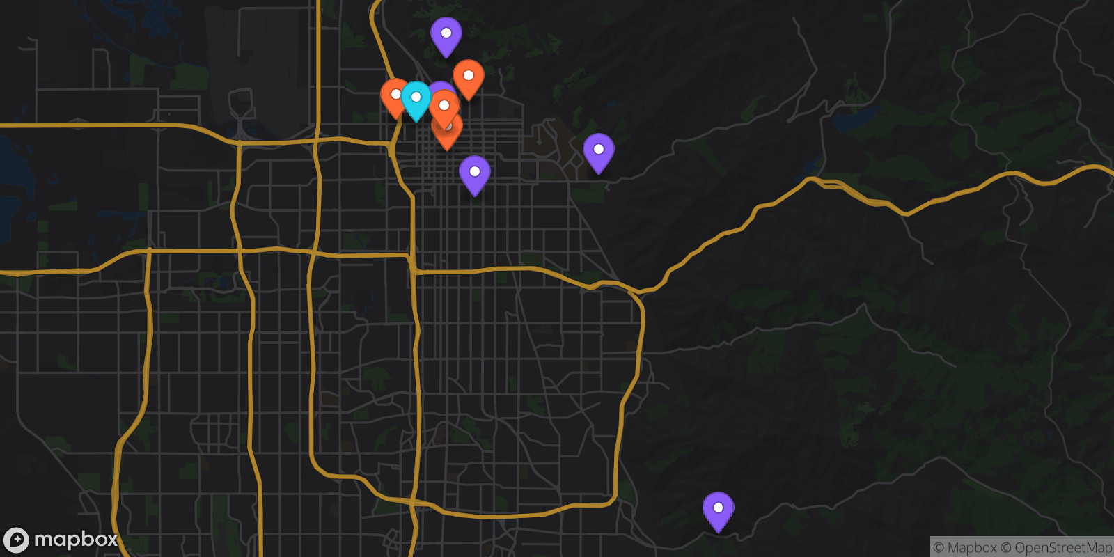 Map showing 10 locations