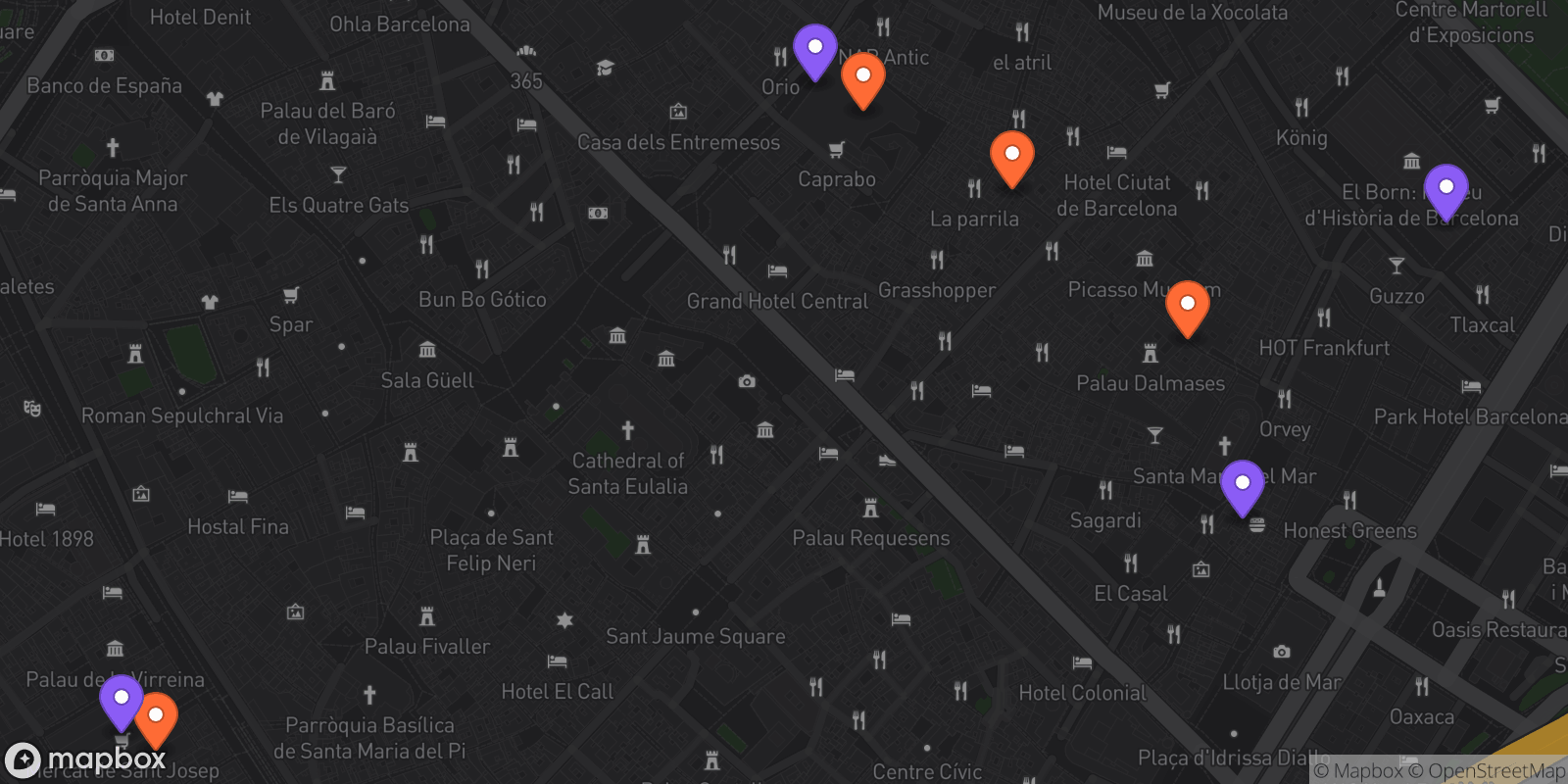 Map showing 8 locations