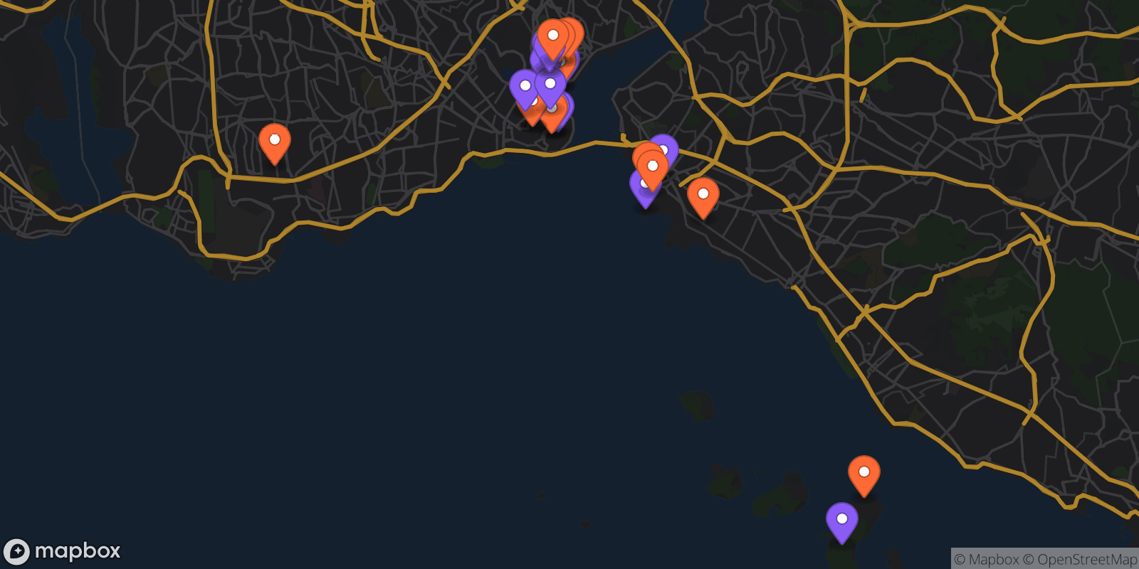 Map showing 23 locations