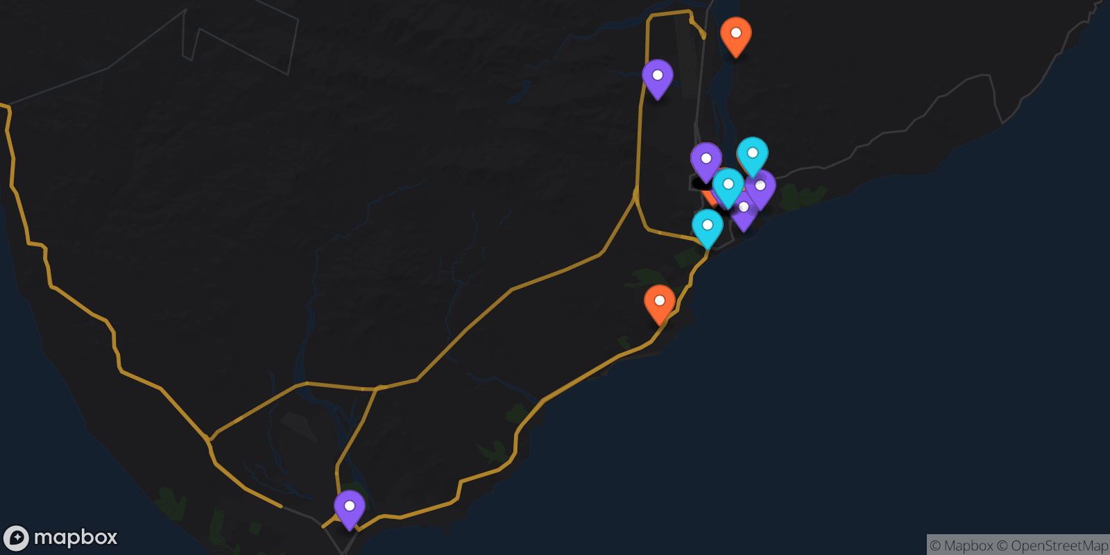 Map showing 33 locations