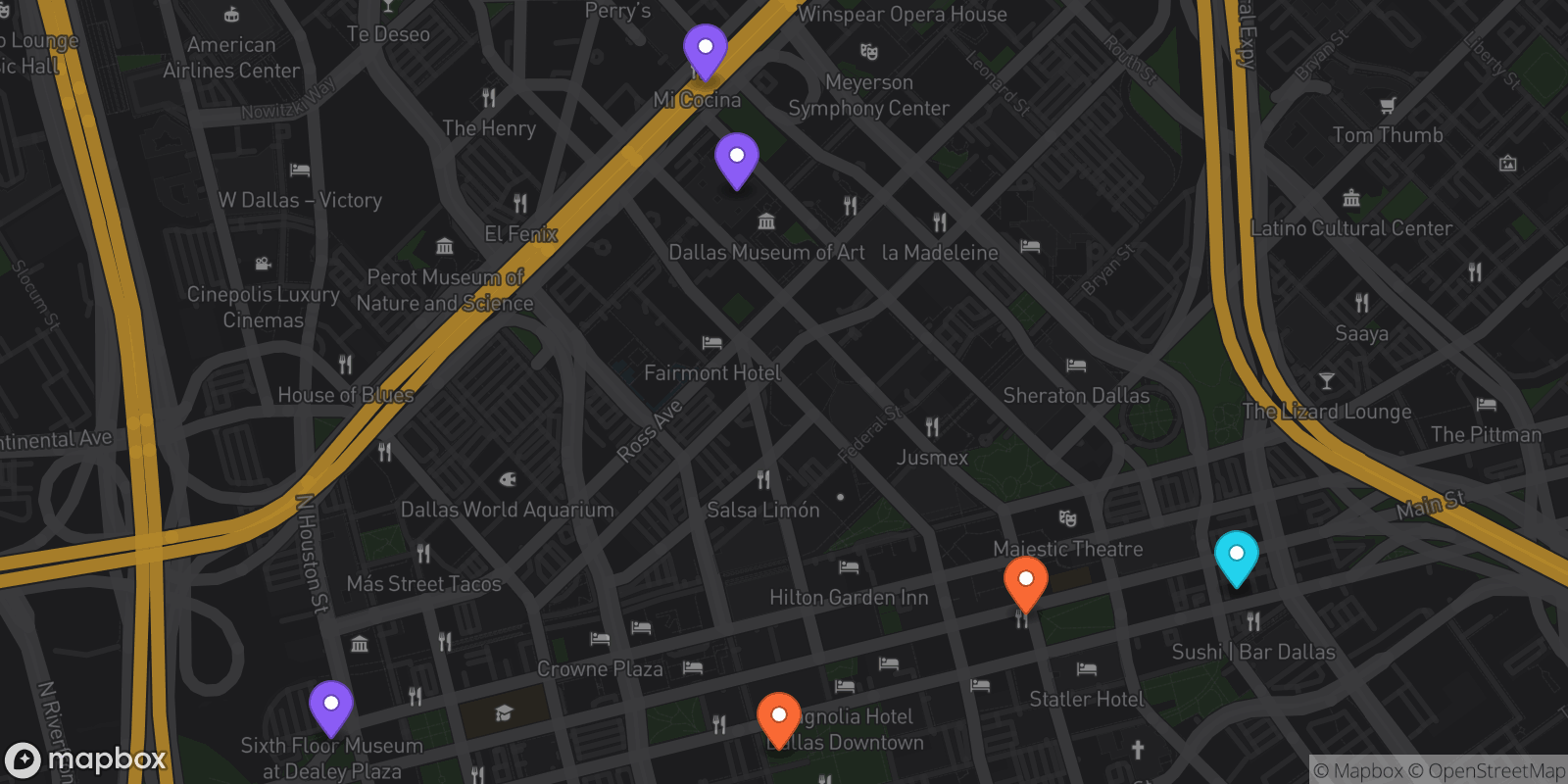 Map showing 6 locations
