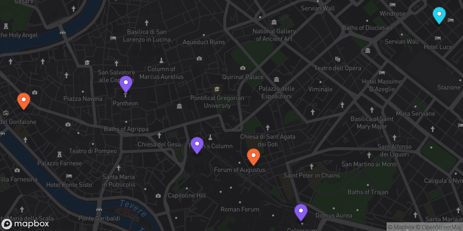 Map showing 6 locations