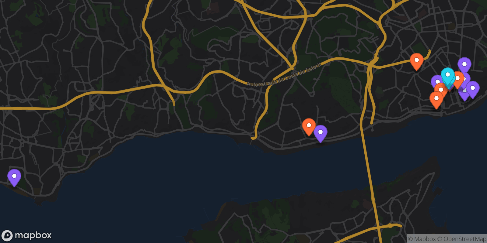Map showing 17 locations