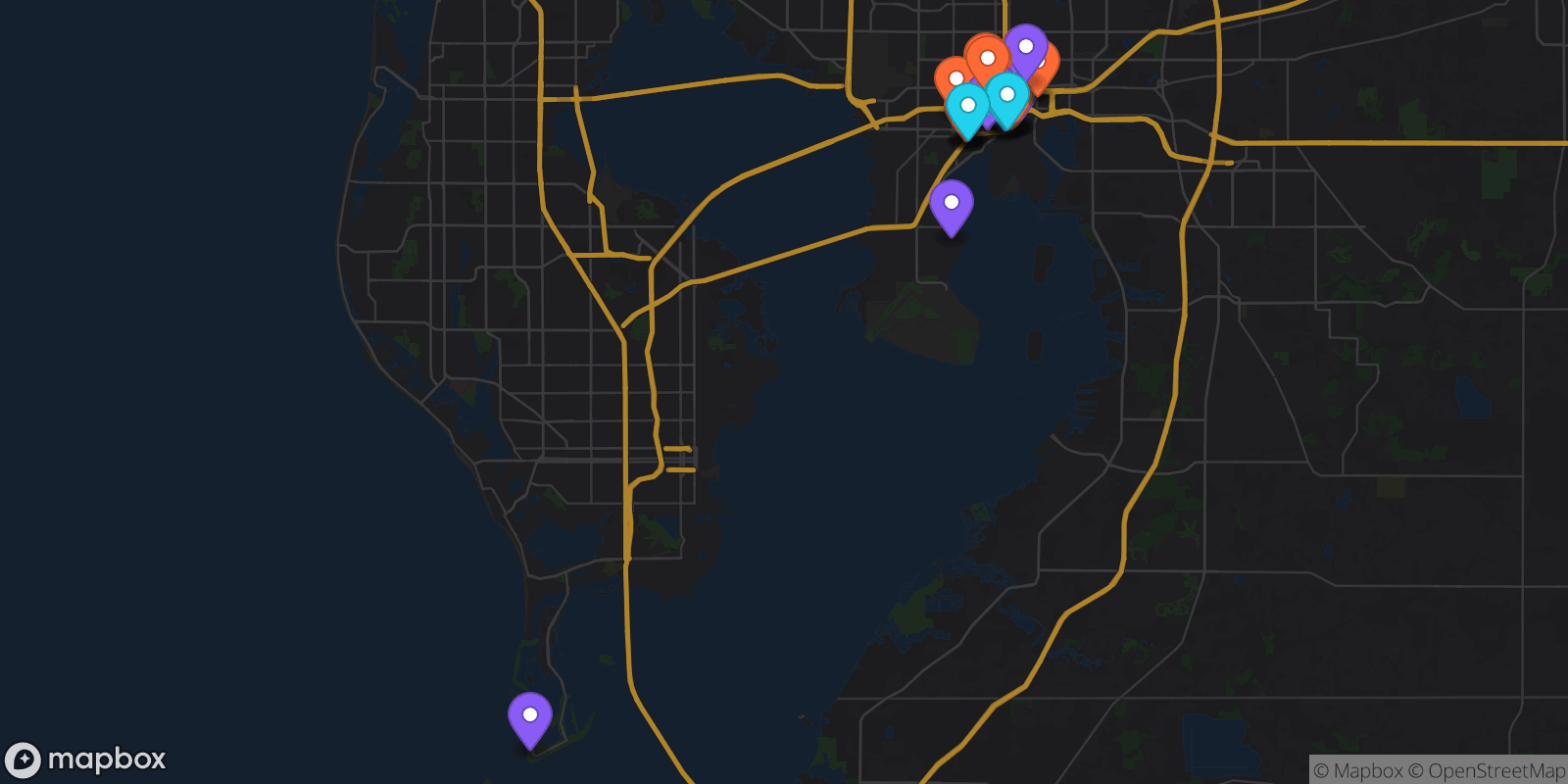 Map showing 28 locations