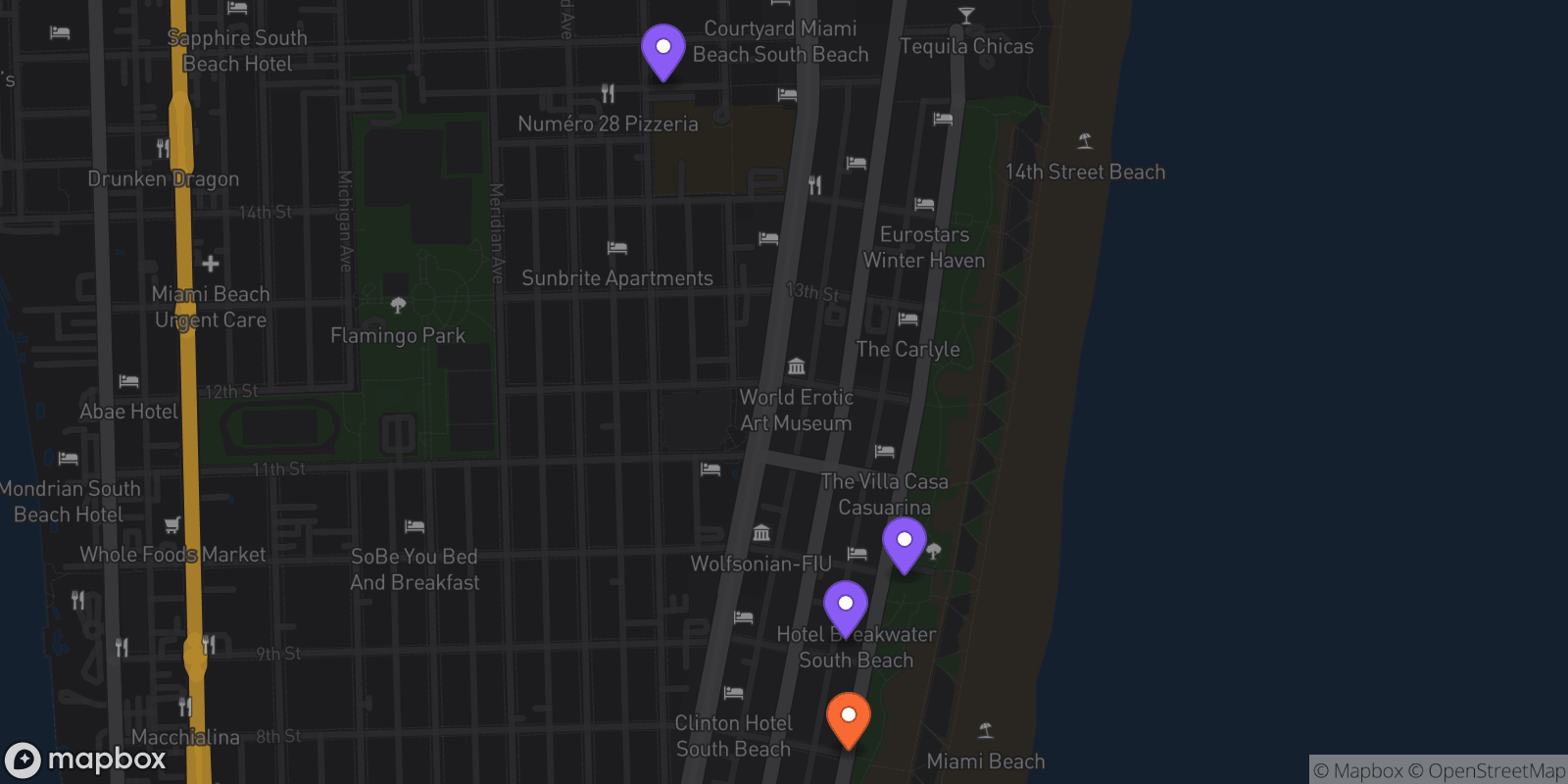Map showing 4 locations