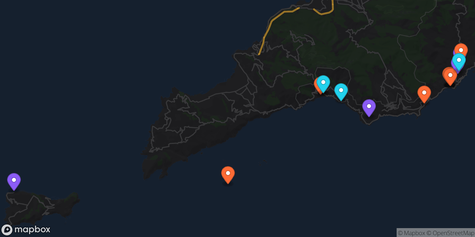 Map showing 17 locations